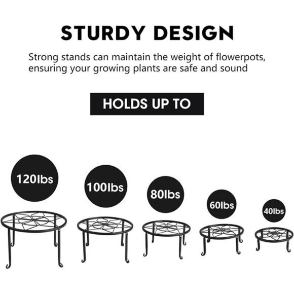 5 Pack Metal Plant Stands,Heavy Duty Potted Holder for Flower Pot,Indoor Outdoor - Picture 3 of 7